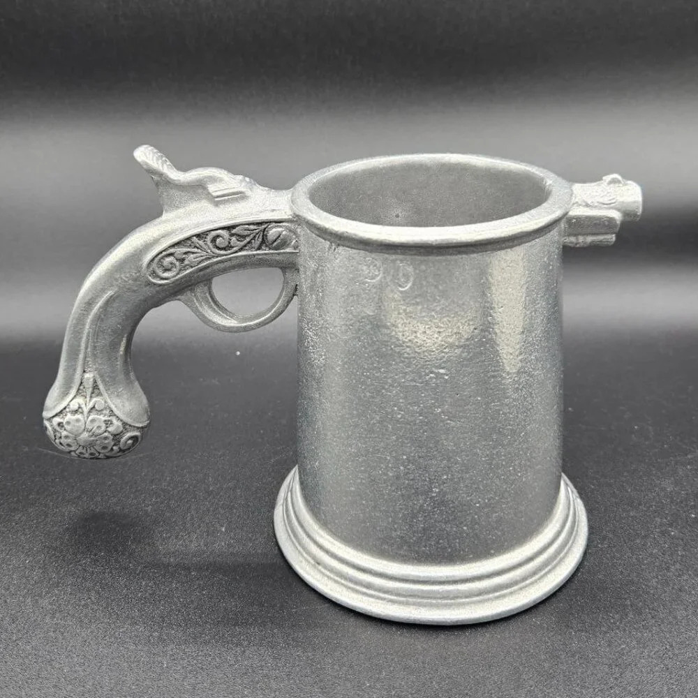 Wilton RWP  Pewter USA Columbia Pistol Gun Handled Stein Beer Mug Vintage